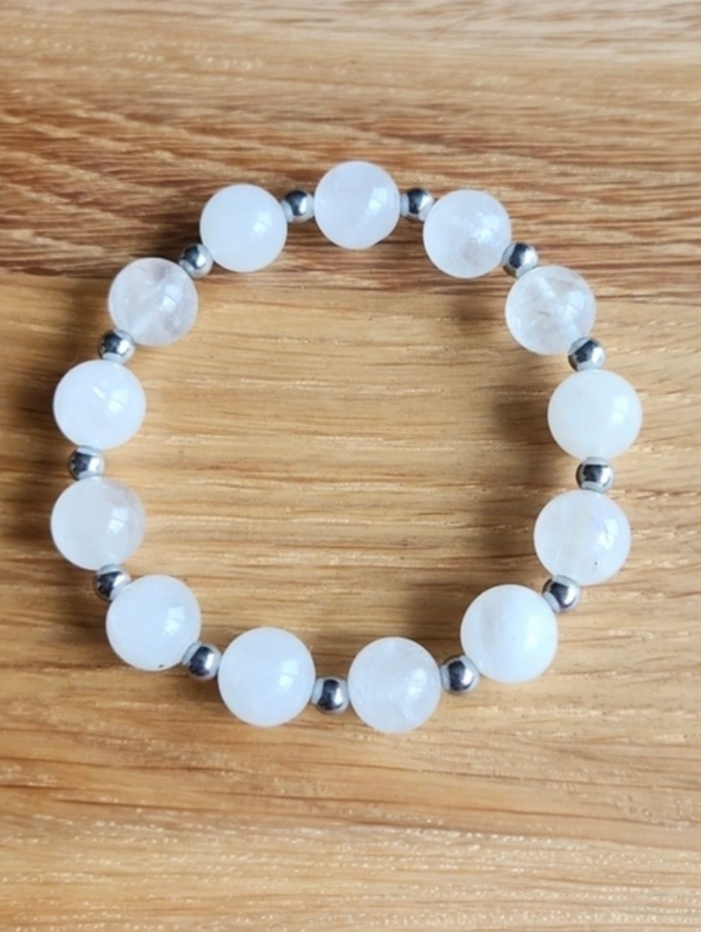White Quartz Beaded Stretch Bracelet | Handmade